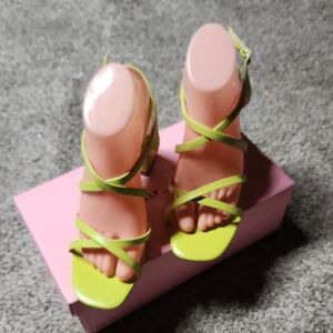 NEW Intentionallyblank Naples Neon Lime Block Heel Sandals Size 40
